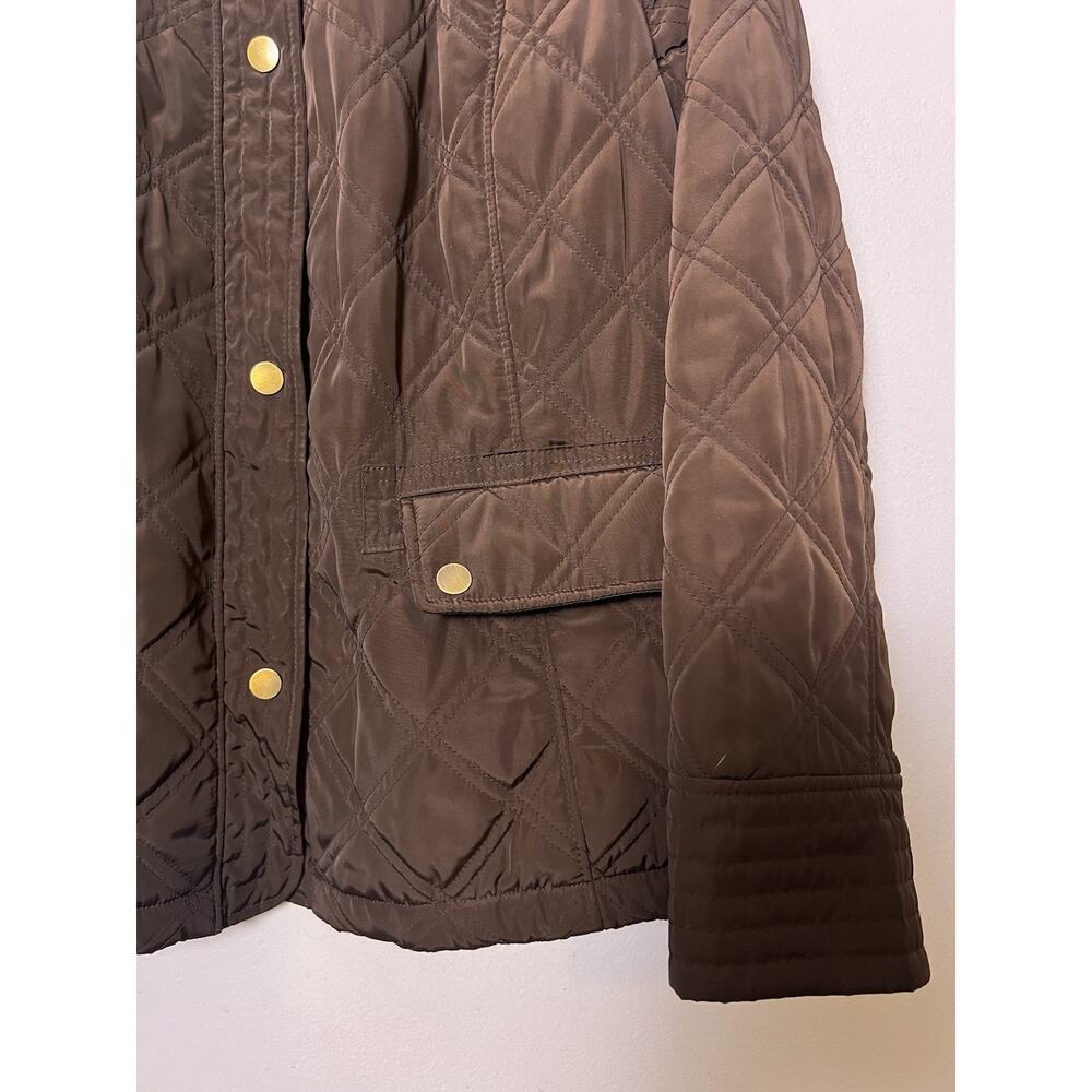 Talbots Womens Quilted Barn Jacket Petite Sz L Brown Snap Button - Picture 3 of 16